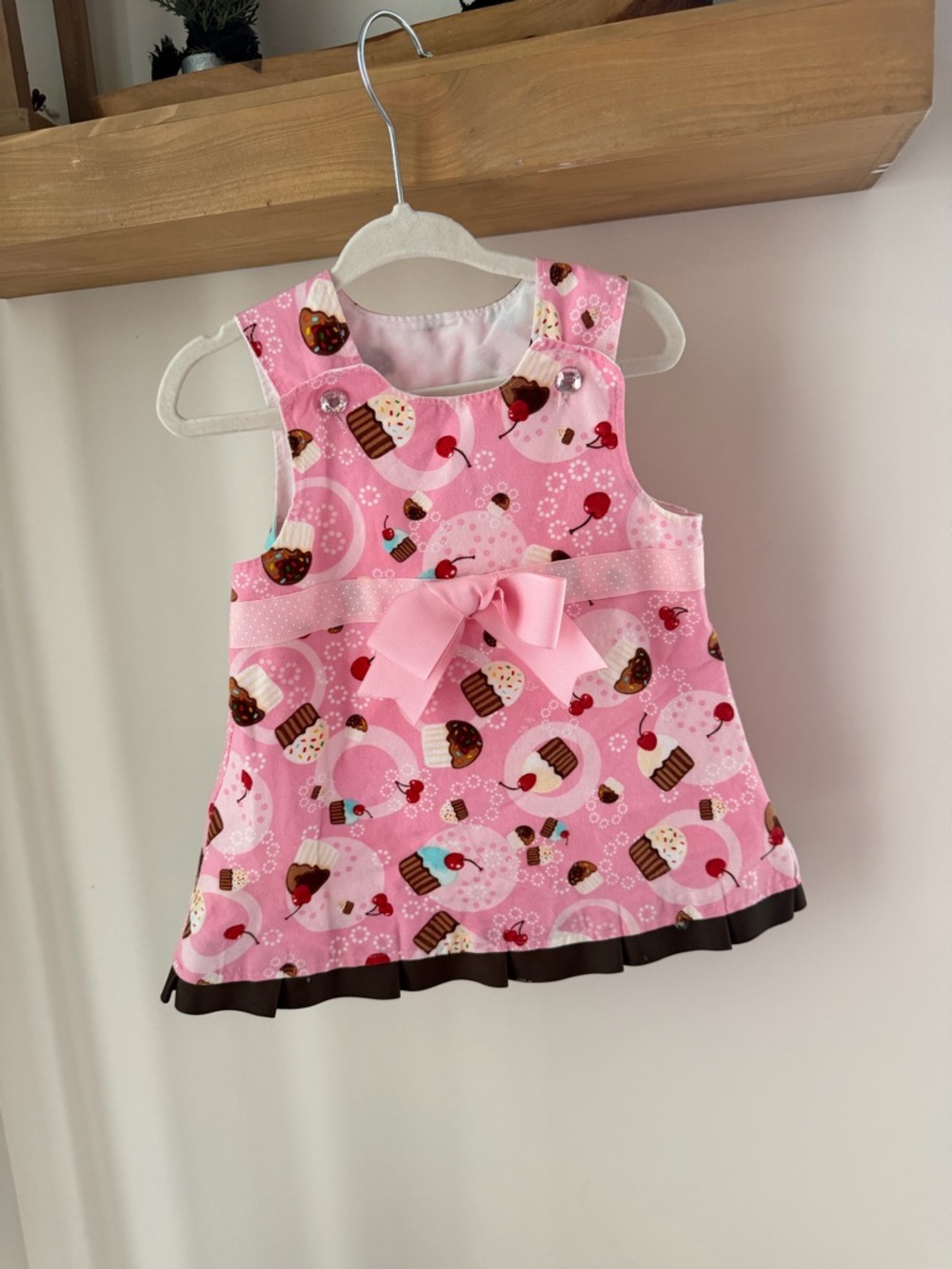 Birthday Cupcake Print Bow Trim Toddler Dress